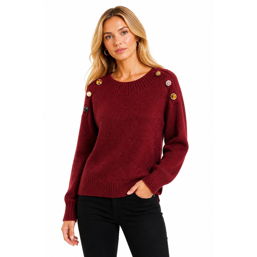 Veronica Beard Women Sweater XS Red Alpaca Jeweled Shoulder Pullover Knit